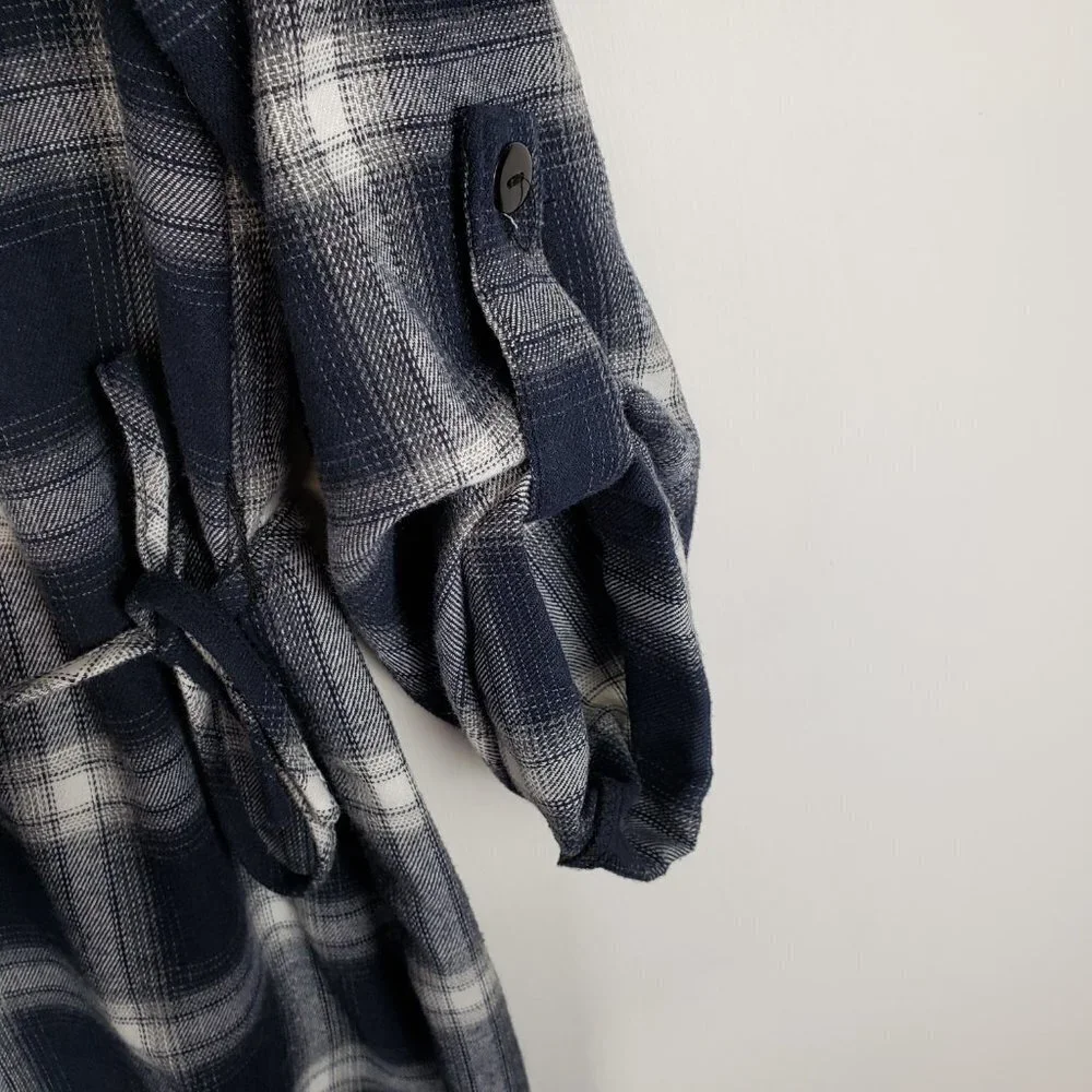 Kate Kasin Flannel Tunic Popover Shirt Dress Blue Gray Plaid Womens Size Small - Picture 6 of 6